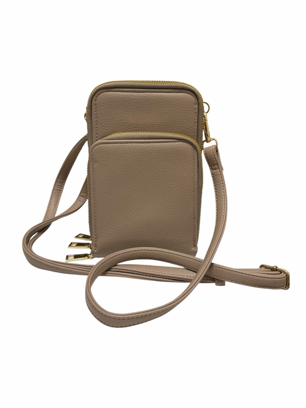 Manmade Beige Pebbled Faux Leather Rectangle Crossbody